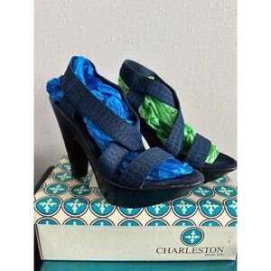 Charleston Shoe Co. Ponte Vedra Navy Blue Coco Sz 8 Heels NIB